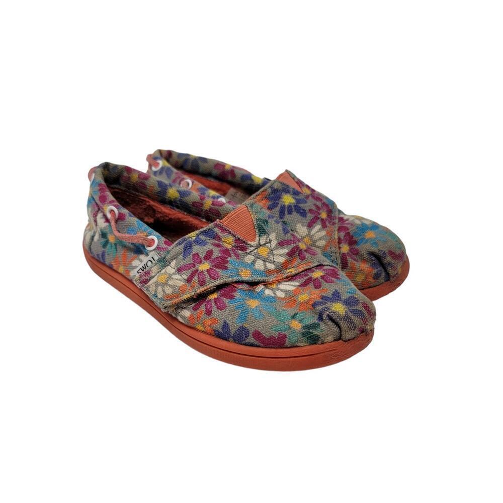 Toms Bimini Alpargata Shoes Toddler Size 10T Ash Daisy Floral Cotton Hook & Loop